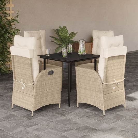 Garden Dining Set Beige and Black PE Rattan 5-Piece Set