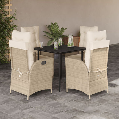 Garden Dining Set Beige and Black PE Rattan 5-Piece Set