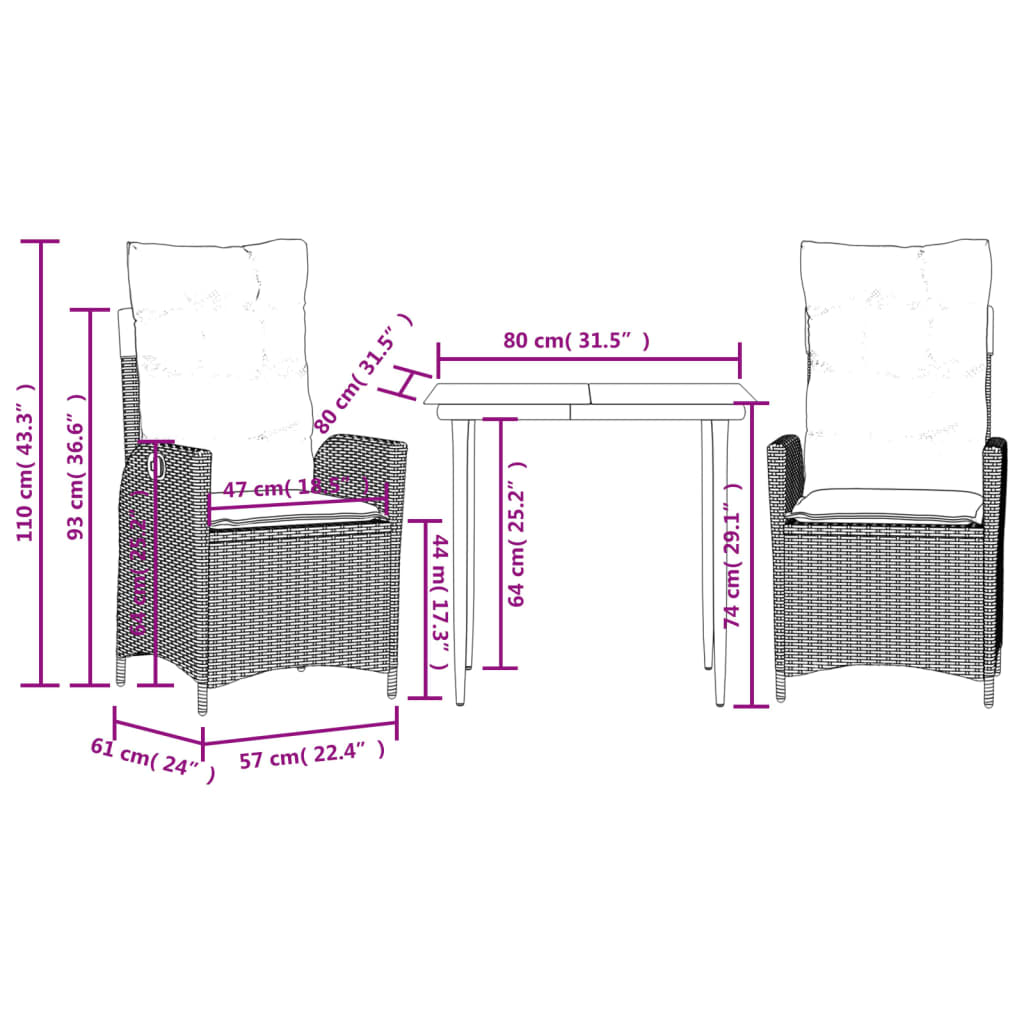 Garden Dining Set Gray Poly Rattan Medium Adjustable Armrests