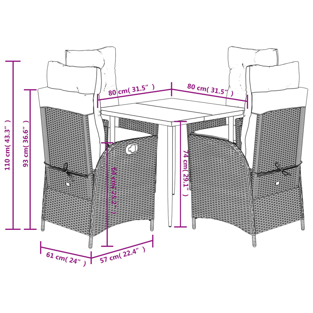 Garden Dining Set Grey PE Rattan Medium Garden Dining Set