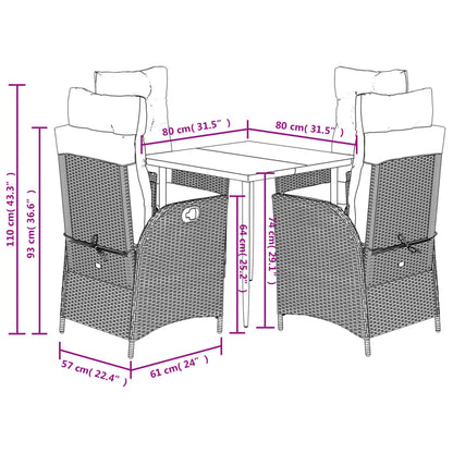 Garden Dining Set Black, Cream White PE rattan 5 Piece