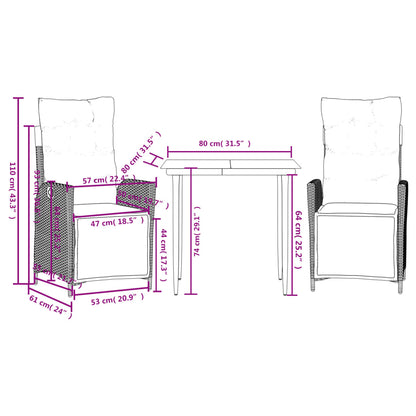 Garden Dining Set Brown PE rattan 3 Piece Set