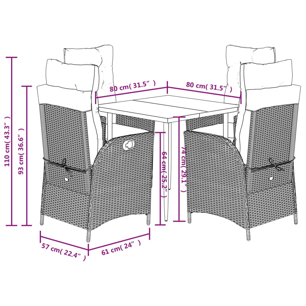 Garden Dining Set Beige PE rattan 5 Piece Set