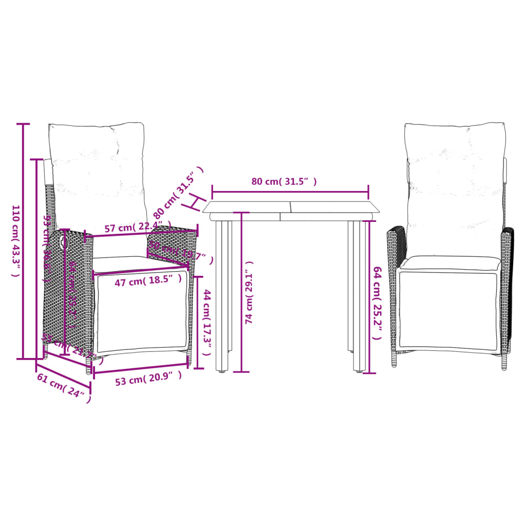 Garden Dining Set Beige table, beige and black chairs