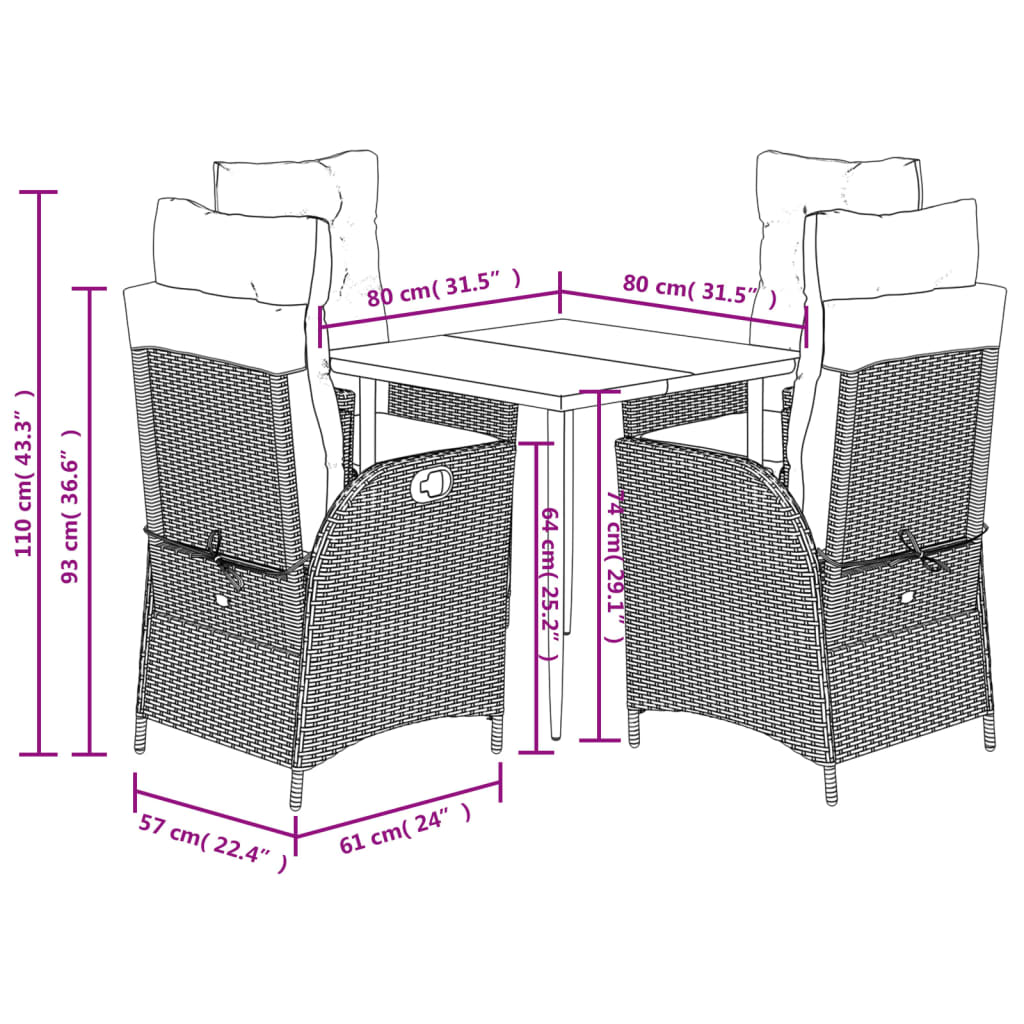 Garden Dining Set Gray, Navy Blue