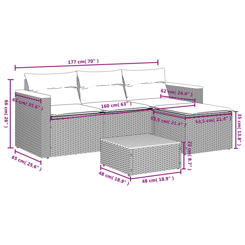 Garden Sofa Set Grey and brown