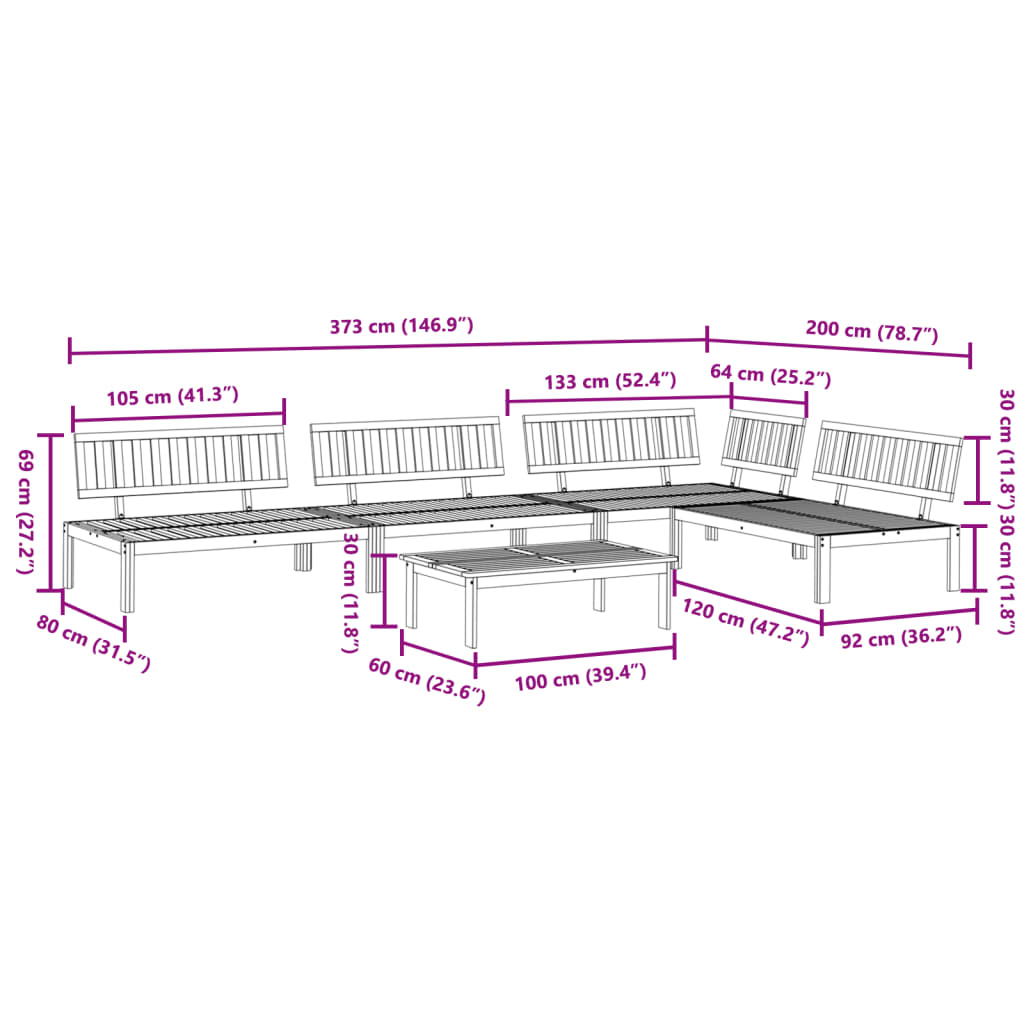 Pallet Sofa Set Natural Solid Acacia Wood Large Modular
