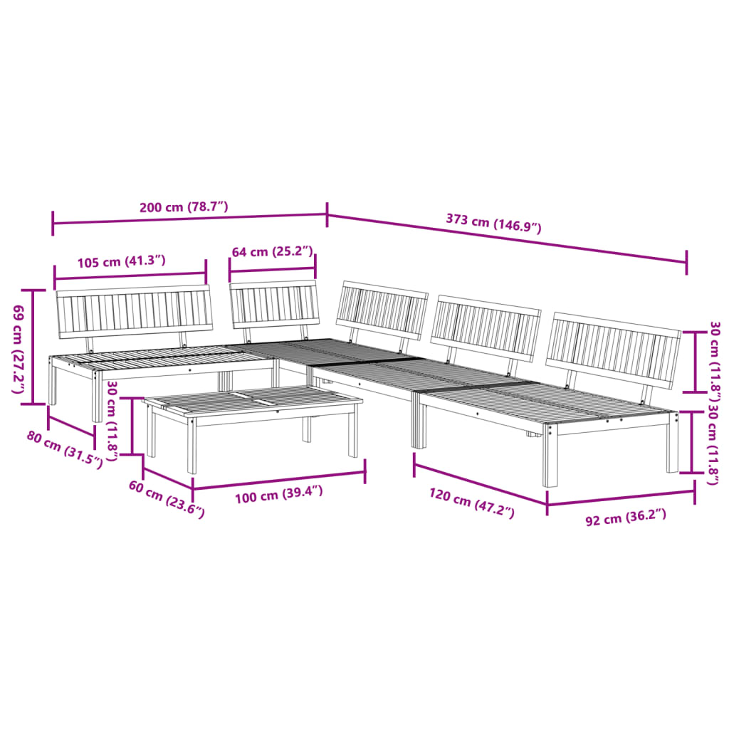 Pallet Sofa Set Natural wood Solid Acacia wood Medium Modular