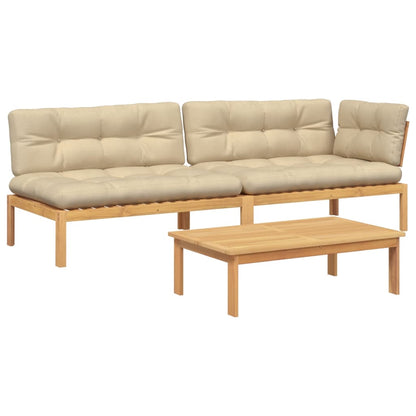 Pallet Sofa Set Beige, Natural Wood Solid Acacia wood, Polyester