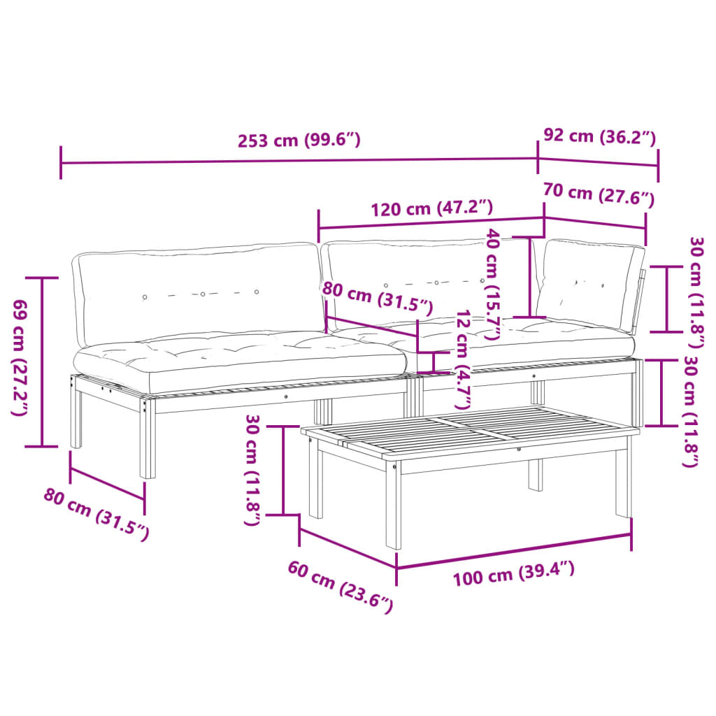 Pallet Sofa Set Beige, Natural Wood Solid Acacia wood, Polyester