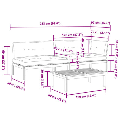 Pallet Sofa Set Beige, Natural Wood Solid Acacia wood, Polyester