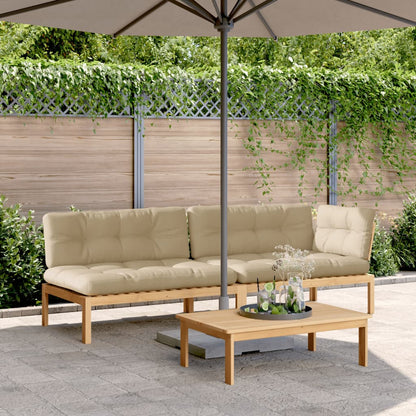 Pallet Sofa Set Beige, Natural Wood Solid Acacia wood, Polyester
