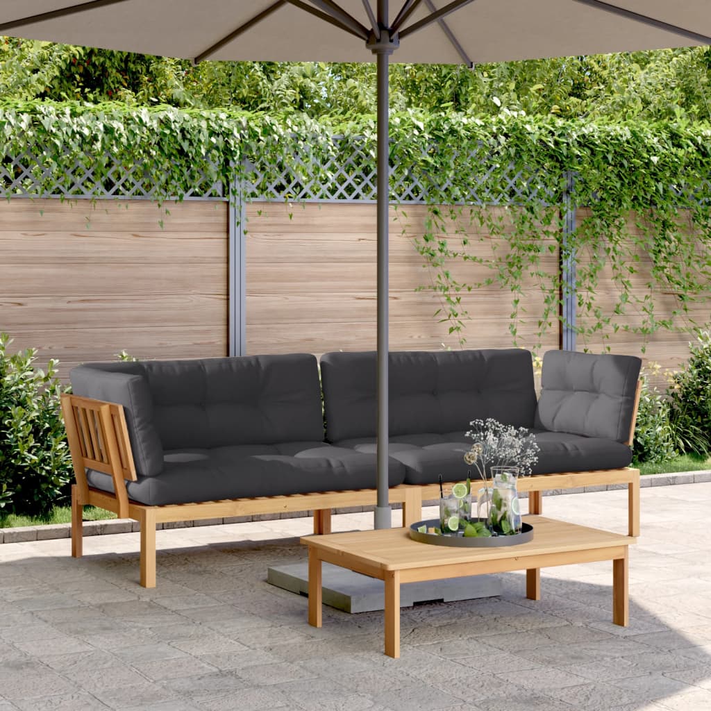 Pallet Corner Sofa Charcoal Solid Acacia Wood, 100% Polyester