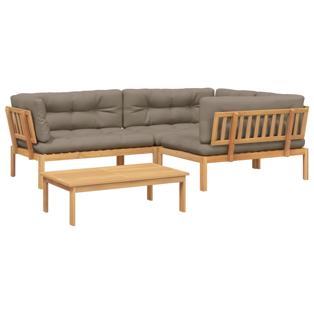 Pallet Sofa Set Natural Wood, Taupe Solid Acacia wood, Polyester