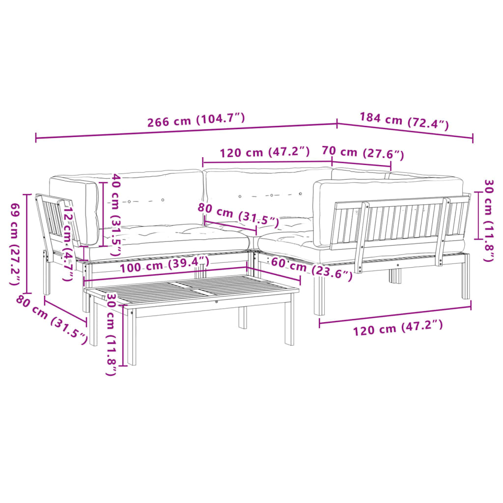 Pallet Sofa Set Natural Wood, Taupe Solid Acacia wood, Polyester