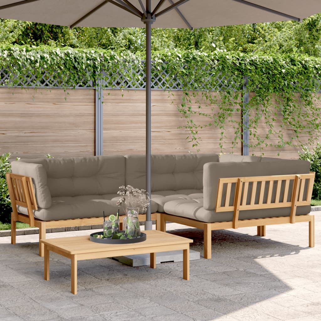 Pallet Sofa Set Natural Wood, Taupe Solid Acacia wood, Polyester