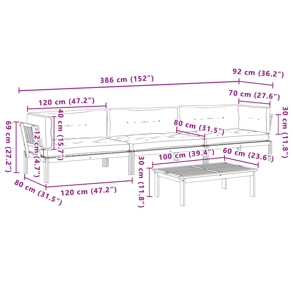 Pallet Sofa Set Anthracite Solid acacia wood Modular