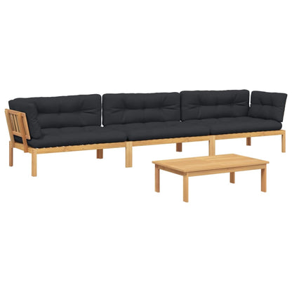 Pallet Sofa Set Acacia Wood, Black Cushions