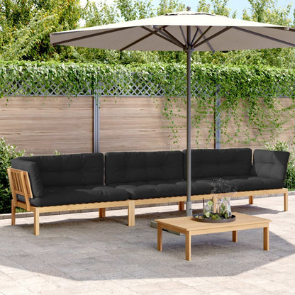 Pallet Sofa Set Acacia Wood, Black Cushions