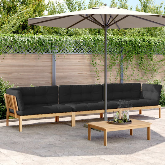 Pallet Sofa Set Acacia Wood, Black Cushions