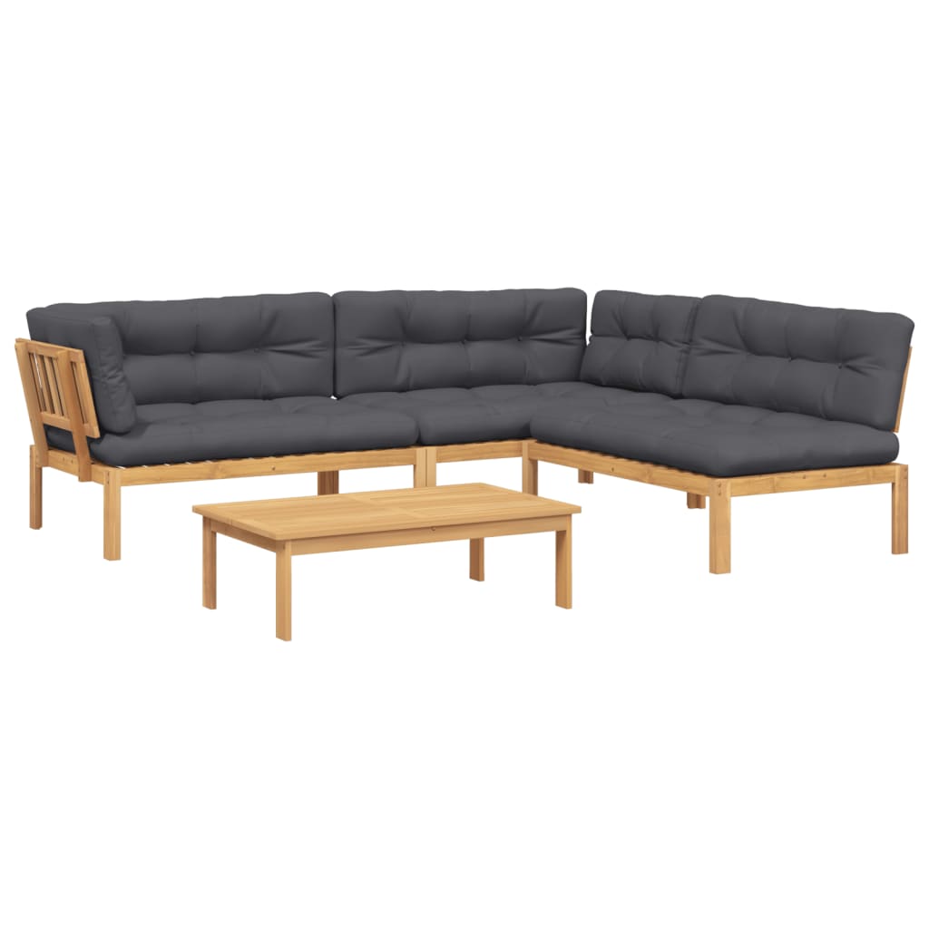 Pallet Sofa Set Anthracite Solid Acacia wood Medium Modular