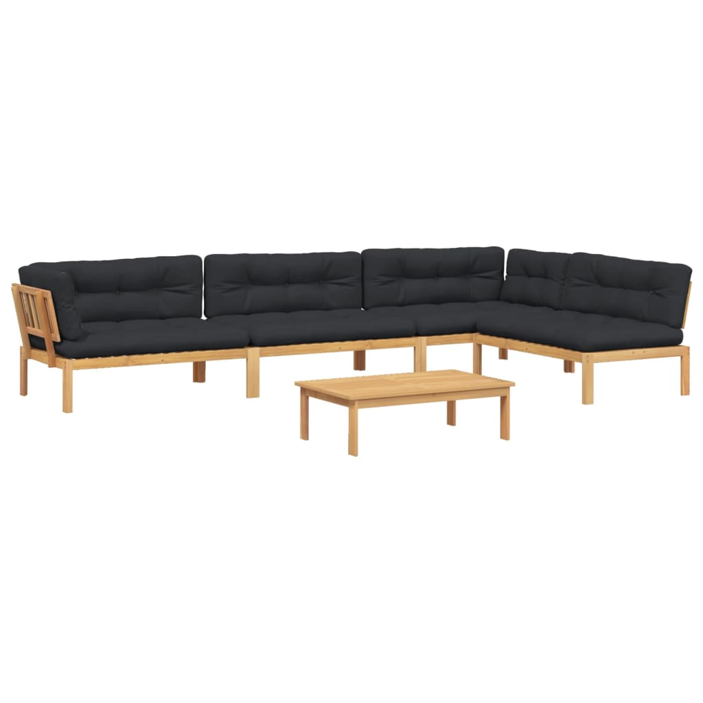 Pallet Sofa Set Black,Brown Acacia Wood, Polyester Large Modular