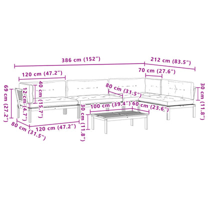 Pallet Sofa Set Black,Brown Acacia Wood, Polyester Large Modular