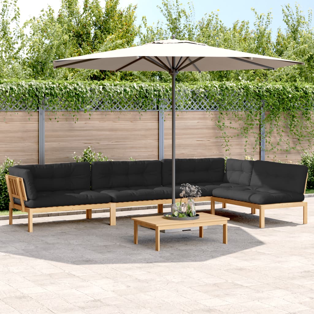 Pallet Sofa Set Black,Brown Acacia Wood, Polyester Large Modular