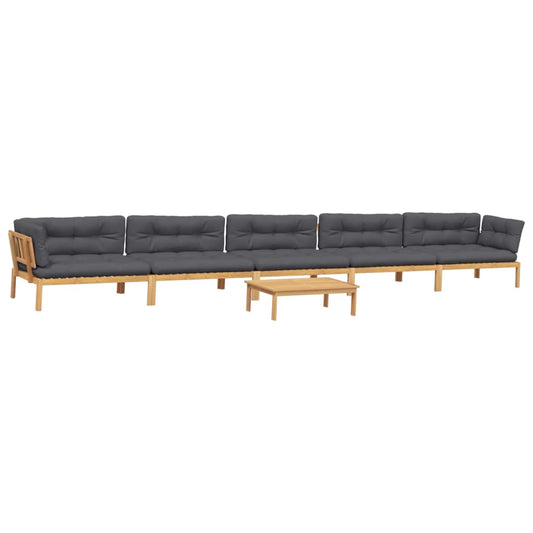 Pallet Sofa Set Anthracite Solid Acacia Wood, Polyester Large