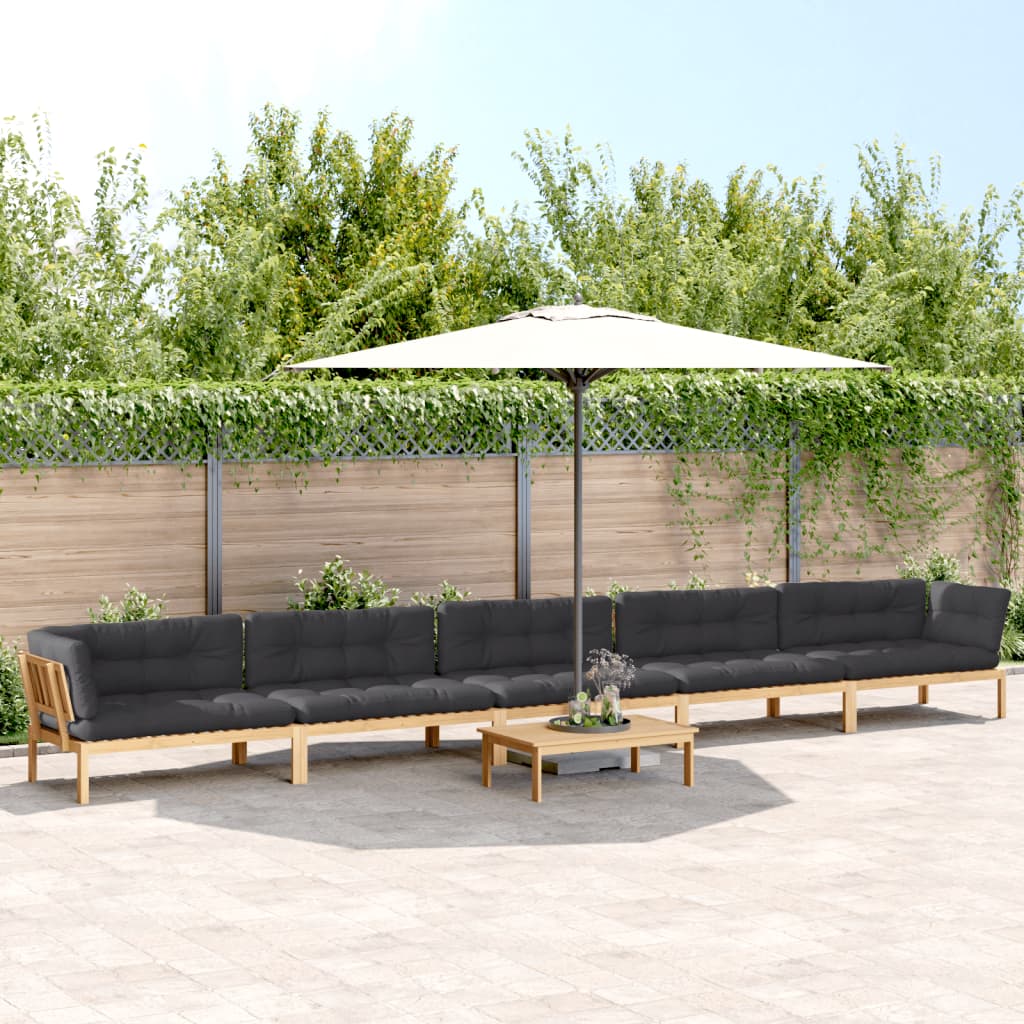 Pallet Sofa Set Anthracite Solid Acacia Wood, Polyester Large
