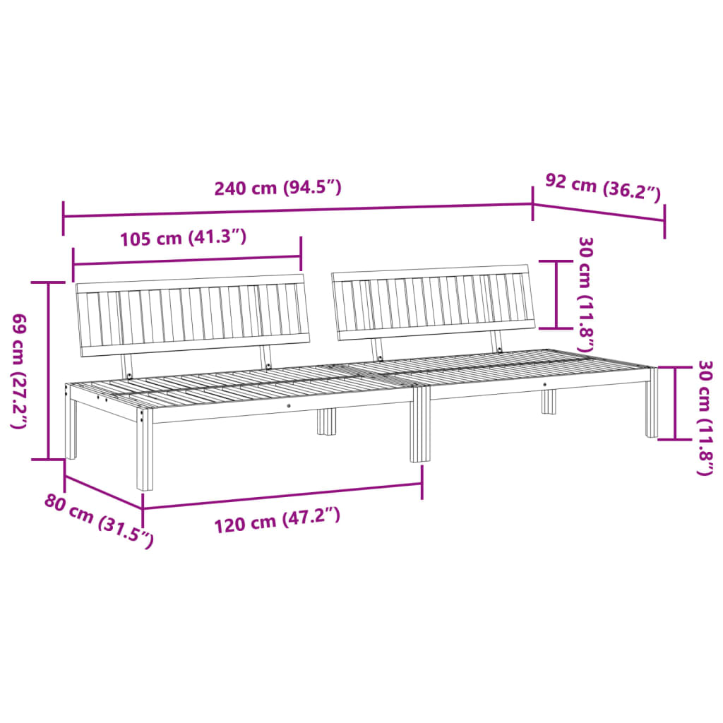 Garden Pallet Middle Sofa Natural Wood Solid acacia wood Medium
