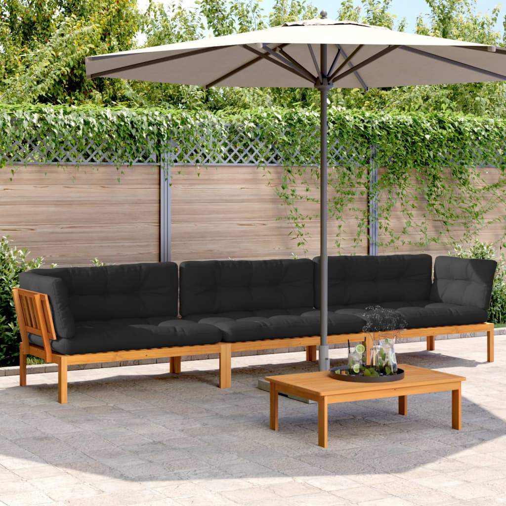Pallet Sofa Set Natural wood, Black cushions