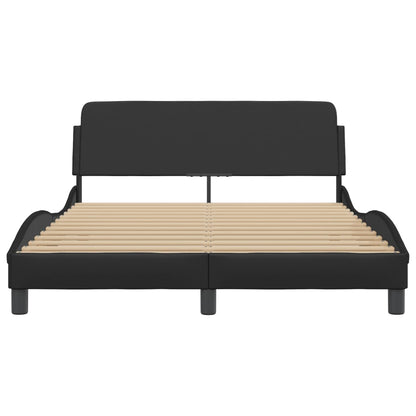 Bed Frame Black Faux leather with metal and solid pine wood Double