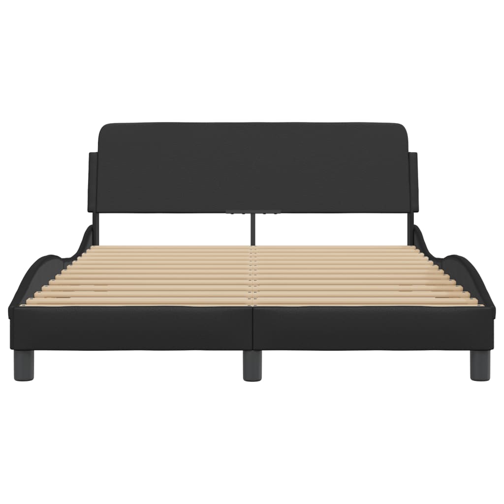 Bed Frame Black Faux leather with metal and solid pine wood Double