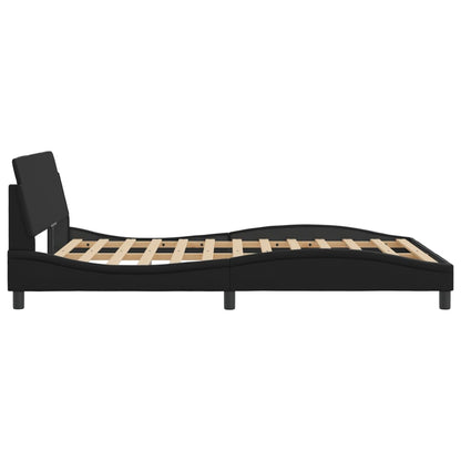 Bed Frame Black Faux leather with metal and solid pine wood Double