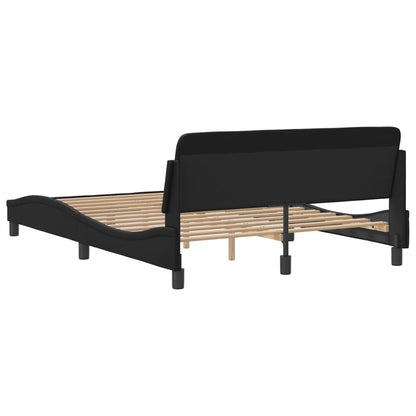 Bed Frame Black Faux leather with metal and solid pine wood Double