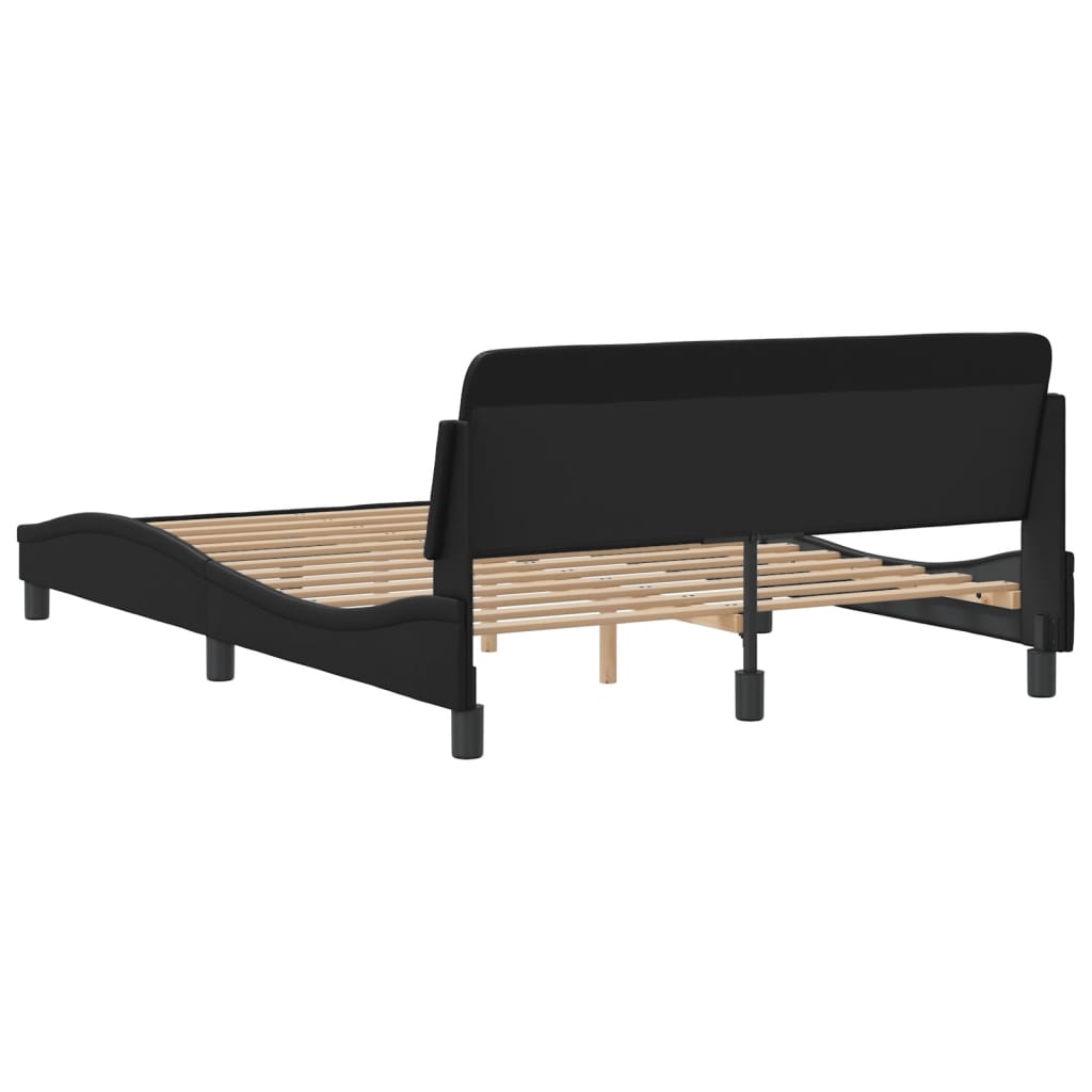 Bed Frame Black Faux leather with metal and solid pine wood Double