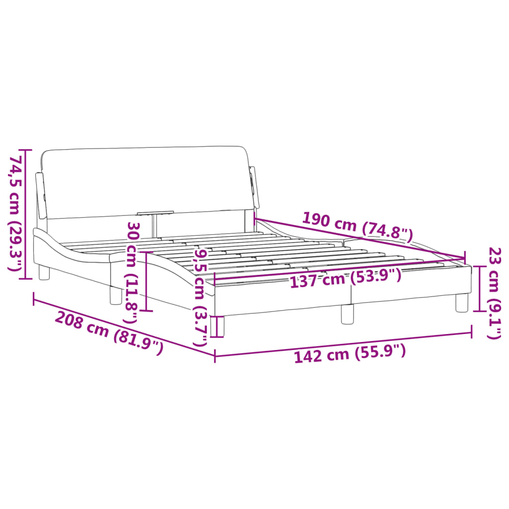 Bed Frame Black Faux leather with metal and solid pine wood Double