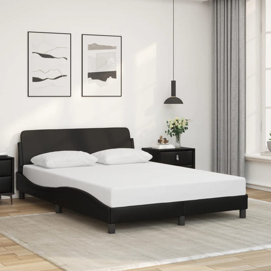 Bed Frame Black Faux leather with metal and solid pine wood Double