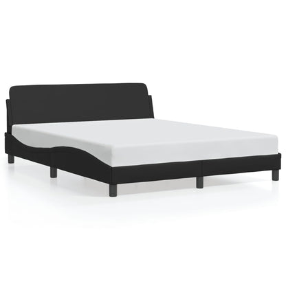 Bed Frame Black Faux leather, metal, pine wood, plywood Queen