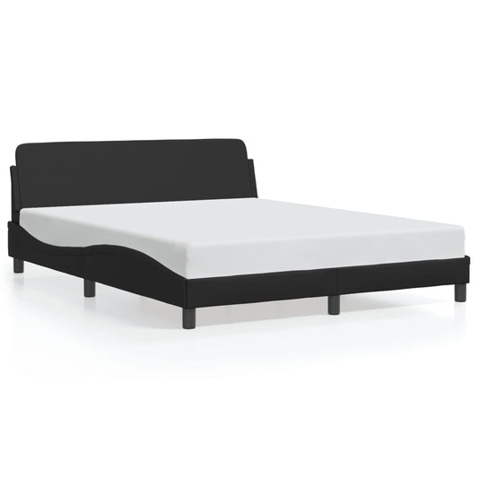 Bed Frame Black Faux leather, metal, pine wood, plywood Queen