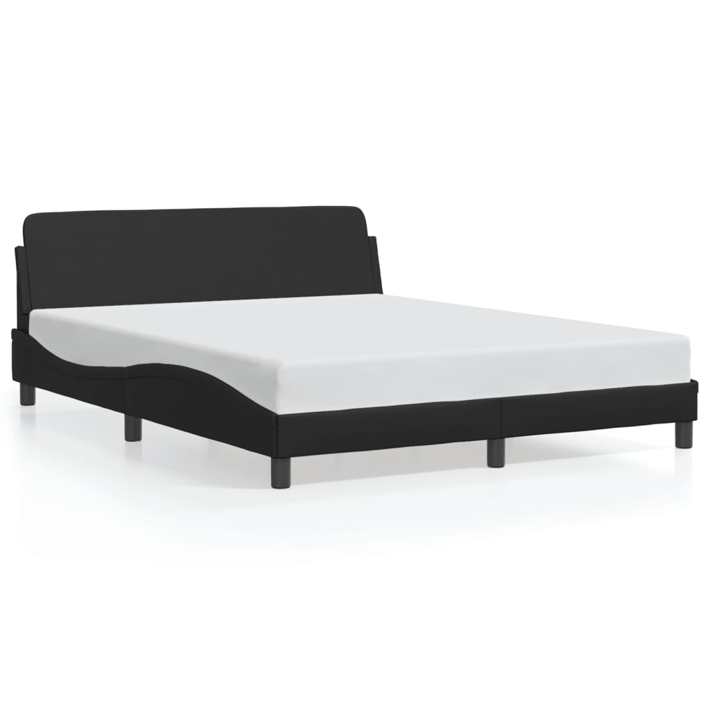 Bed Frame Black Faux leather, metal, pine wood, plywood Queen