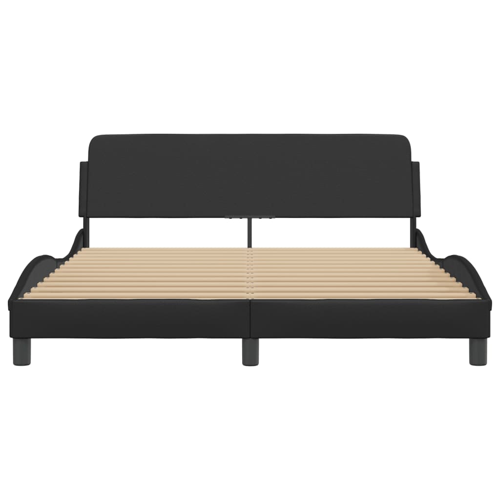 Bed Frame Black Faux leather, metal, pine wood, plywood Queen