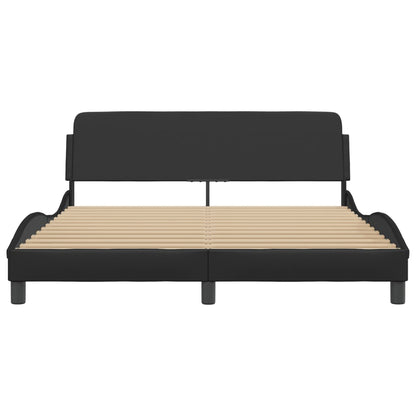 Bed Frame Black Faux leather, metal, pine wood, plywood Queen