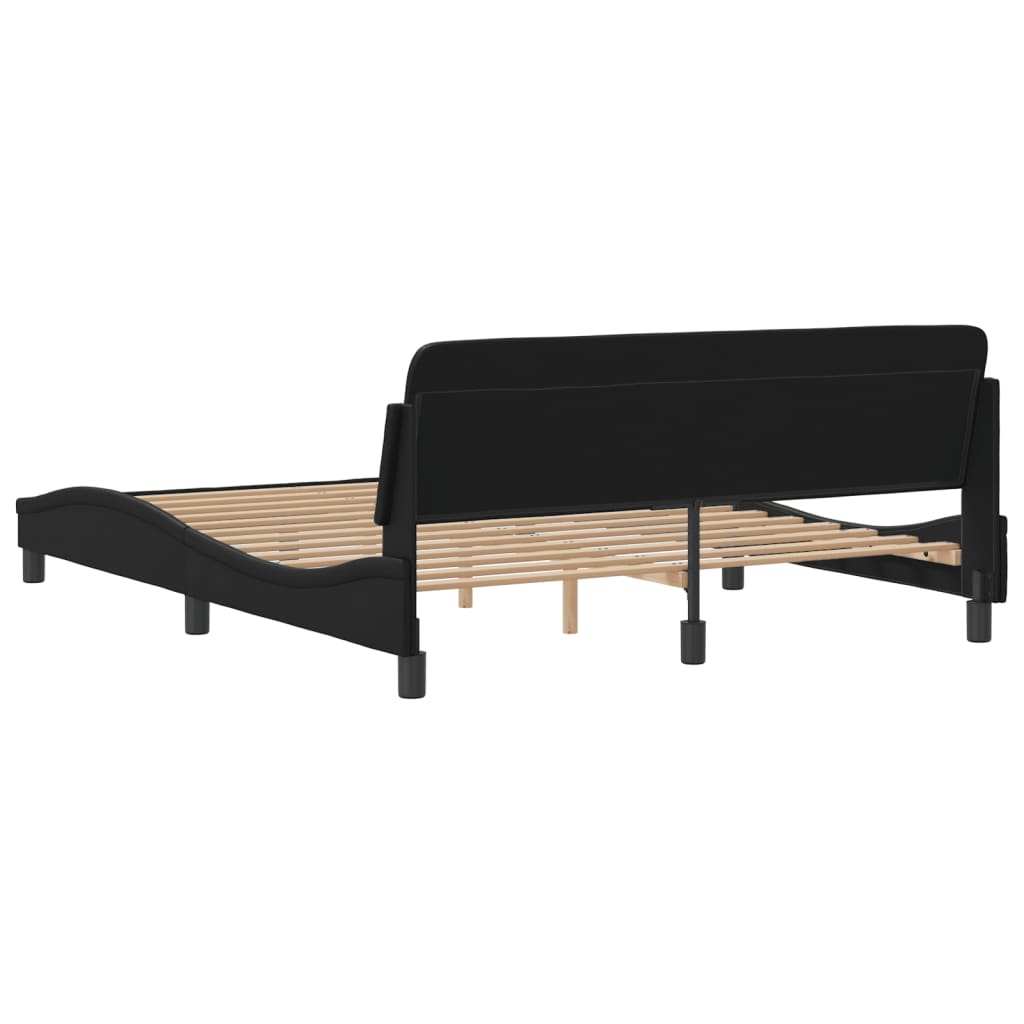 Bed Frame Black Faux leather, metal, pine wood, plywood Queen