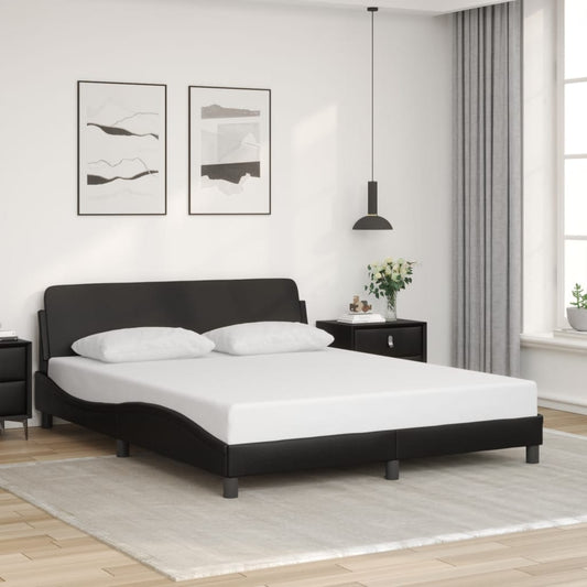 Bed Frame Black Faux leather, metal, pine wood, plywood Queen