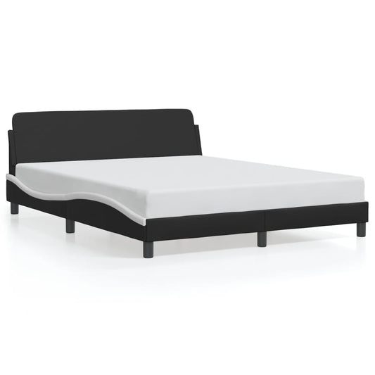 Bed Frame Black and White Faux leather Queen Modern Bed Frame