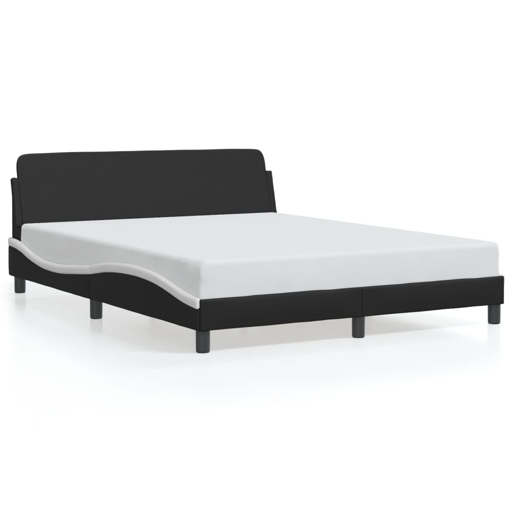 Bed Frame Black and White Faux leather Queen Modern Bed Frame