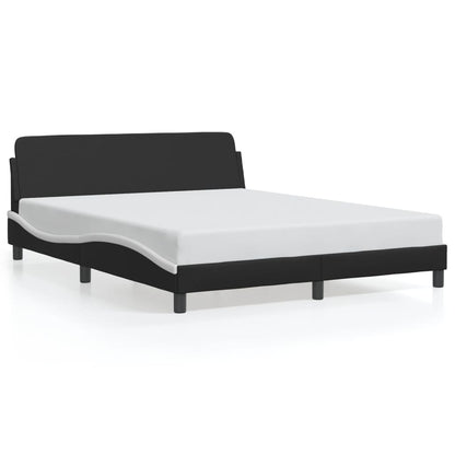 Bed Frame Black and White Faux leather Queen Modern Bed Frame