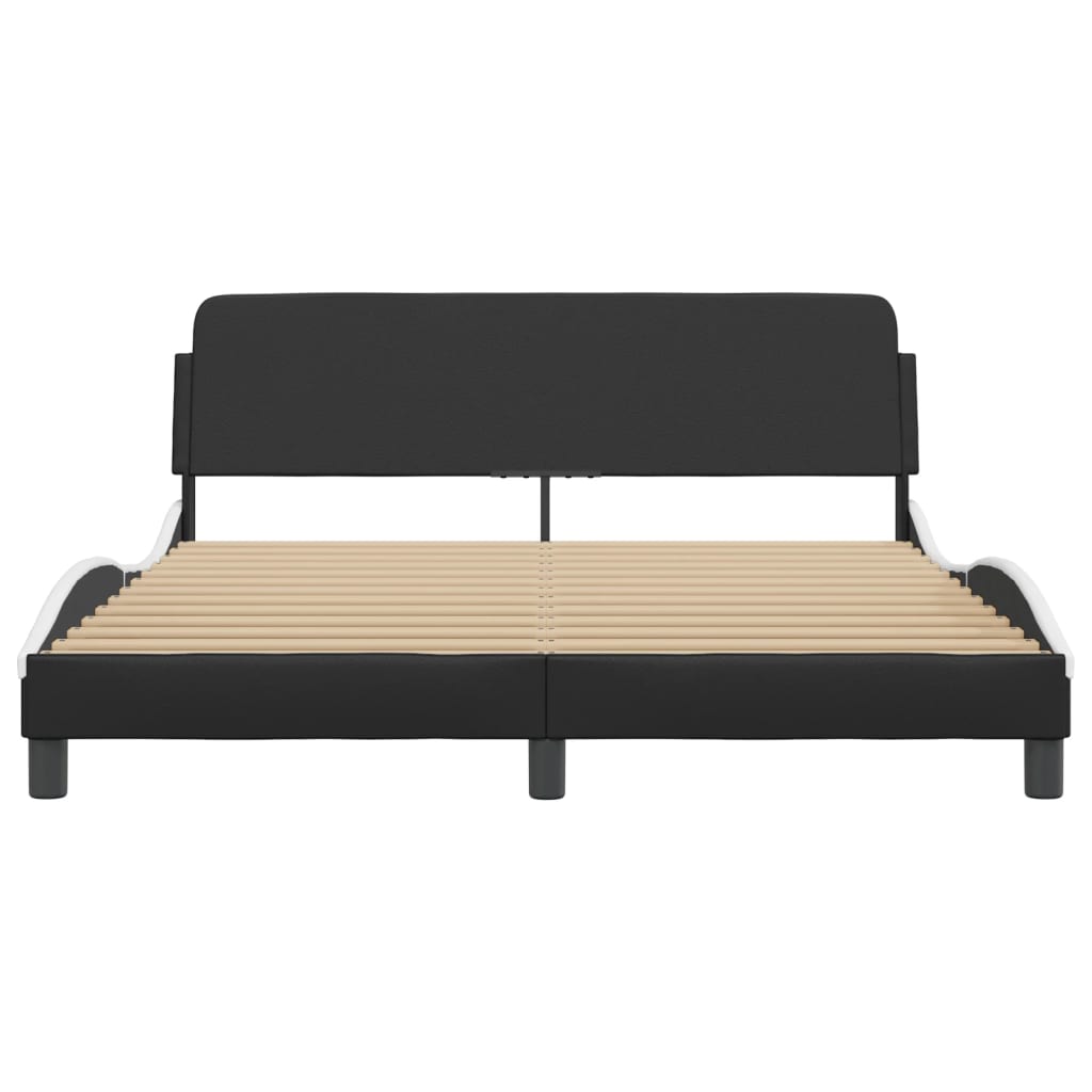 Bed Frame Black and White Faux leather Queen Modern Bed Frame